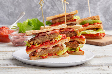 Vegan Tofu Club Sandwich with Ajvar