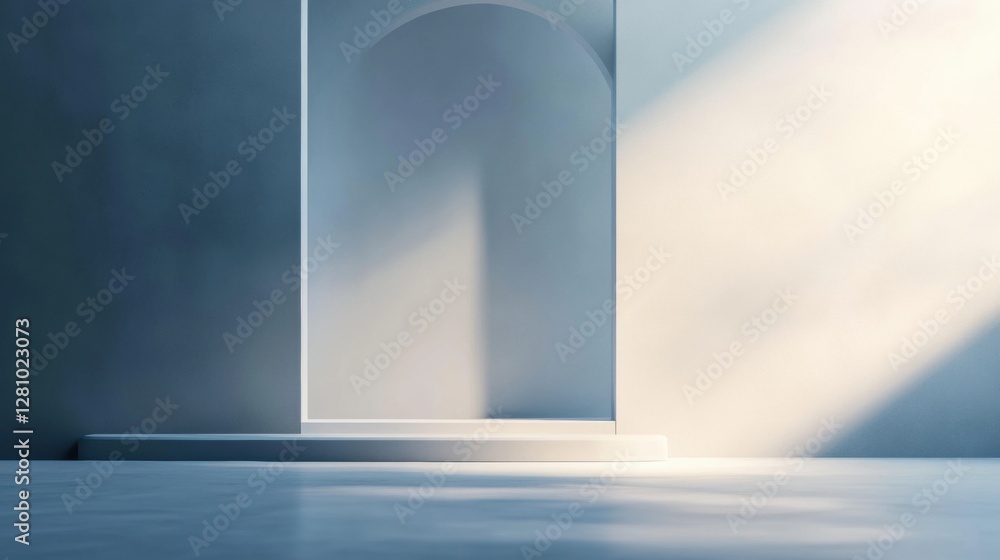 Poster Modern minimalist interior space featuring soft gradients and empty area for text placement in a serene atmosphere. Generative AI