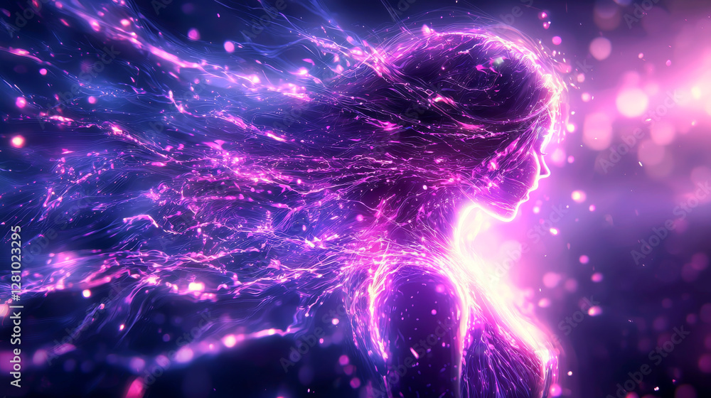 Poster a vibrant representation of energy and emotion through a flowing profile image.