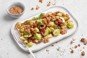 Brussels Sprout Salad with Cashew nut Vegan Bacon Bits