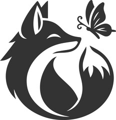 A fox with a butterfly landing on its nose animal vector silhouette