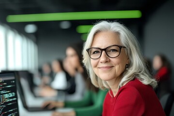 A collection of older adults is enrolled in a class to learn about computers and modern technology