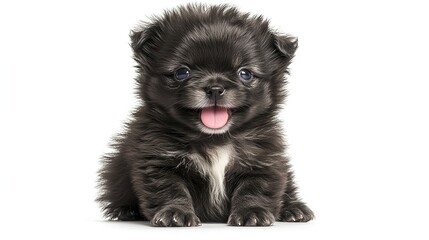 Obraz premium Happy Playful Long-Haired Chihuahua Puppy Jumping with Tongue Out