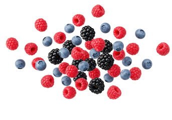 Isolated Mix of Fresh Berries in Mid-Air