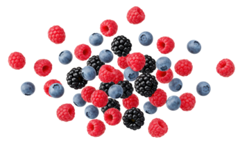 Isolated Mix of Fresh Berries in Mid-Air