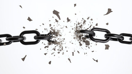 Shattered Chain or Chains Breaking Free, Slavery, Freedom and Emancipation, Isolated on White