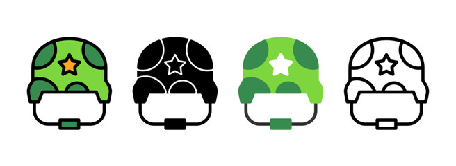 Set of Military helmet Line, Line Filled, Glyph, Flat Icons