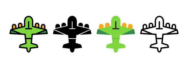 Set of Bomber plane Line, Line Filled, Glyph, Flat Icons