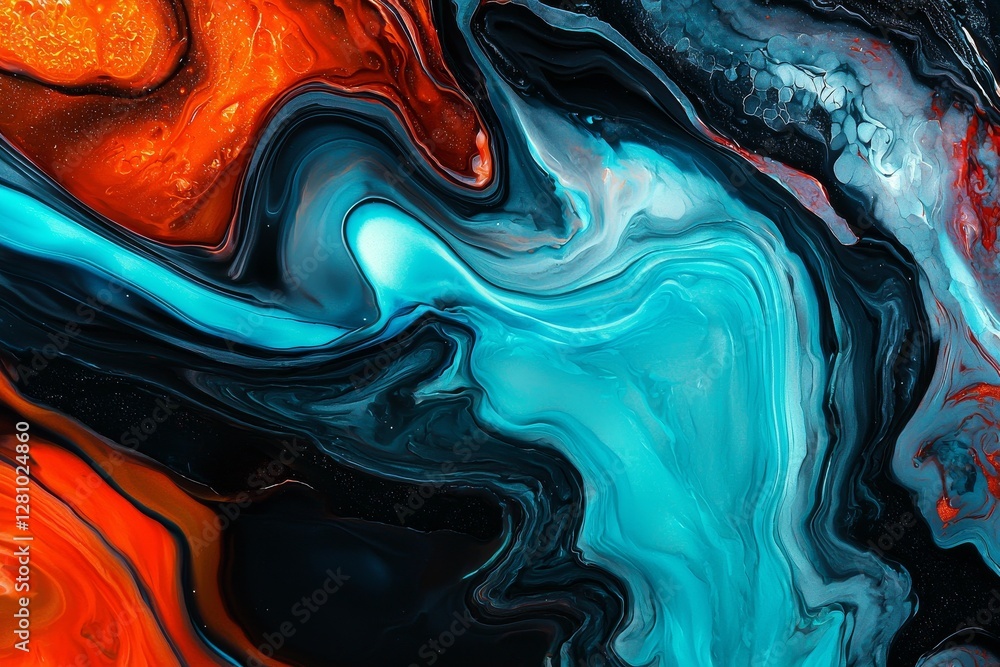 Poster the marble ink is colorful and features a blue marble pattern with a textured abstract background th