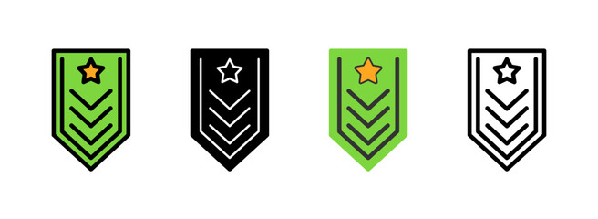 Set of Military badge Line, Line Filled, Glyph, Flat Icons
