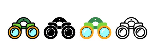 Set of Binoculars Line, Line Filled, Glyph, Flat Icons