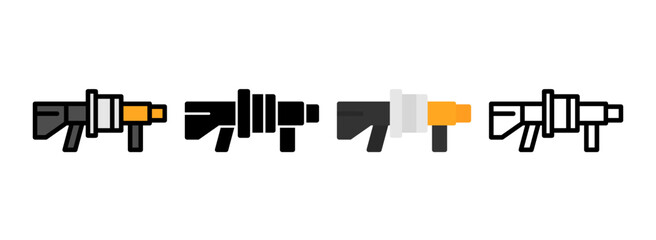 Set of Grenade launcher Line, Line Filled, Glyph, Flat Icons