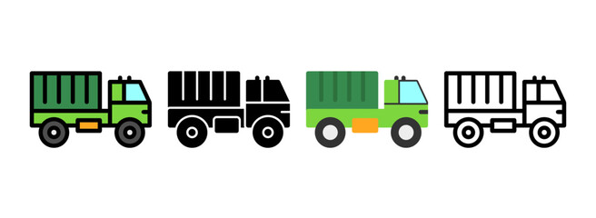 Set of Military truck Line, Line Filled, Glyph, Flat Icons