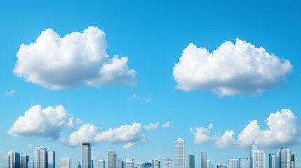 Fototapeta premium Global economic recovery. Bright city skyline under clear blue sky with fluffy clouds