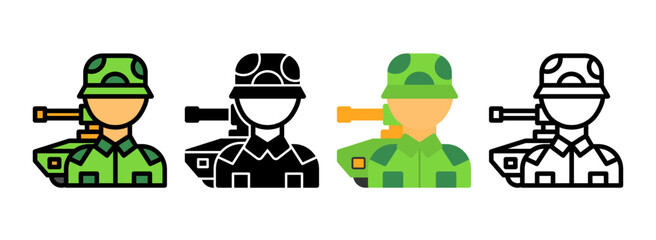 Set of Tank commander Line, Line Filled, Glyph, Flat Icons