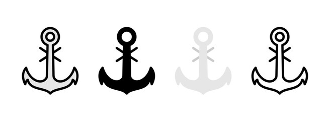 Set of Naval anchor Line, Line Filled, Glyph, Flat Icons
