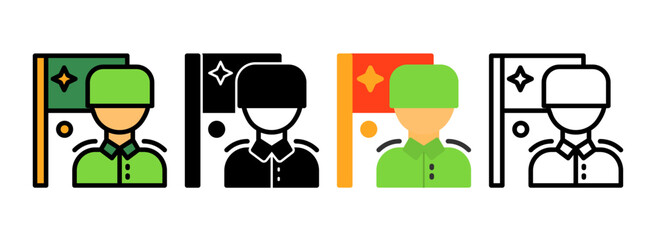 Set of Military honor guard Line, Line Filled, Glyph, Flat Icons