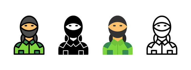 Set of Military camo face mask Line, Line Filled, Glyph, Flat Icons