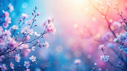 Soft Focus Gradient Landscape , spring light pink blue gradient, flowers,  spring light pink blue gradient, flowers