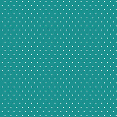 Small White Polka dots on mint green background, Seamless Background.