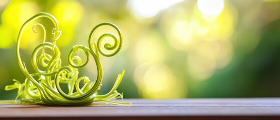 Delicate green spirals create a natural design