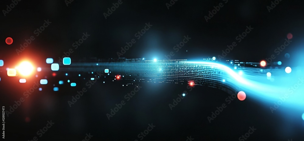 Poster big data is conceptualized in a blockchain 3d illustration, highlighting information waves, a global