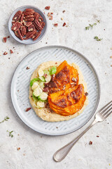 Butternut Squash Mille Feuille With Brussels Sprouts and Pureed Potato