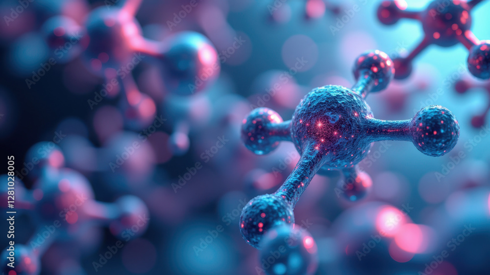 Aufkleber close-up of a semaglutide molecule with a colorful microscopic backdrop showcasing its structure.