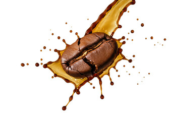 Isolated Coffee Bean Splashing in Golden Brew