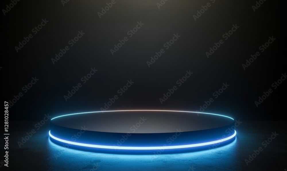 Poster a 3d illustration of a futuristic technology scene features a cyberpunk product podium platform stud