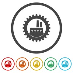 Factory industry icon. Set icons in color circle buttons