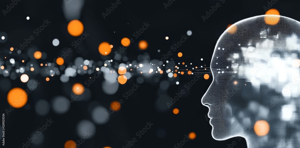 Poster big data and stock concepts are merged with machine learning and cyber mind domination, visualized a