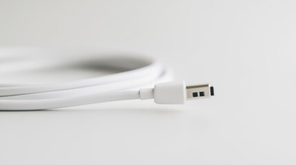 Fototapeta premium Close up of charging cable being stretched, illustrating the tension and strain of modern connectivity and the reliance on technology in daily life.