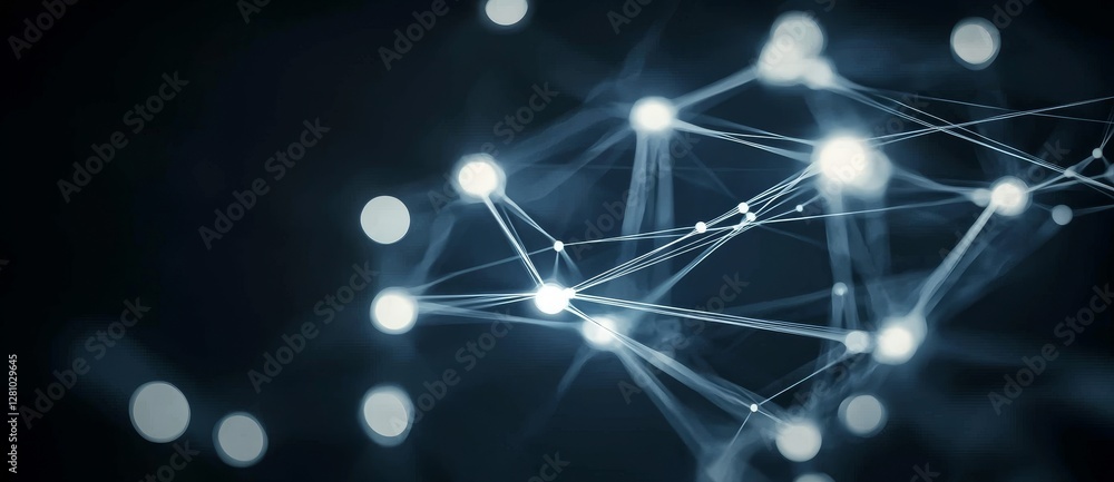 Poster cyber technology is illustrated through an abstract wave comprising moving dots and lines that conve