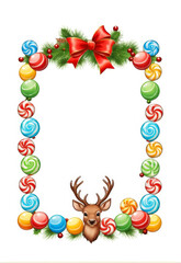 Fototapeta premium Christmas Colorful Candy Elk Head Cartoon Cute Border Decorative Photo Frame