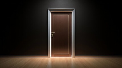 Soft light spills from an open door in a shadowy room, inviting curiosity and contemplation. The wooden door stands as a barrier, balancing light and darkness in perfect harmony