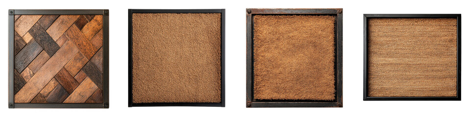 Fototapeta premium Intricate geometric pattern formed by interlocking wooden panels in a rustic vintage style Textured wood surface with natural brown tones and weathered