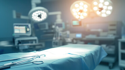 Modern operating room equipped with advanced medical tools and devices, showcasing cutting-edge technology in healthcare and surgical precision.