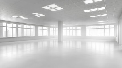 Obraz premium Empty Modern Office Space with Big Windows and City View