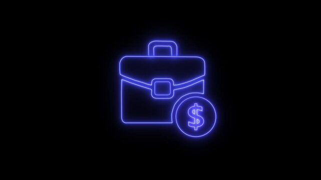 Neon Briefcase with dollar icon. Financial businessmen bag glowing on black background. business concept neon icon.