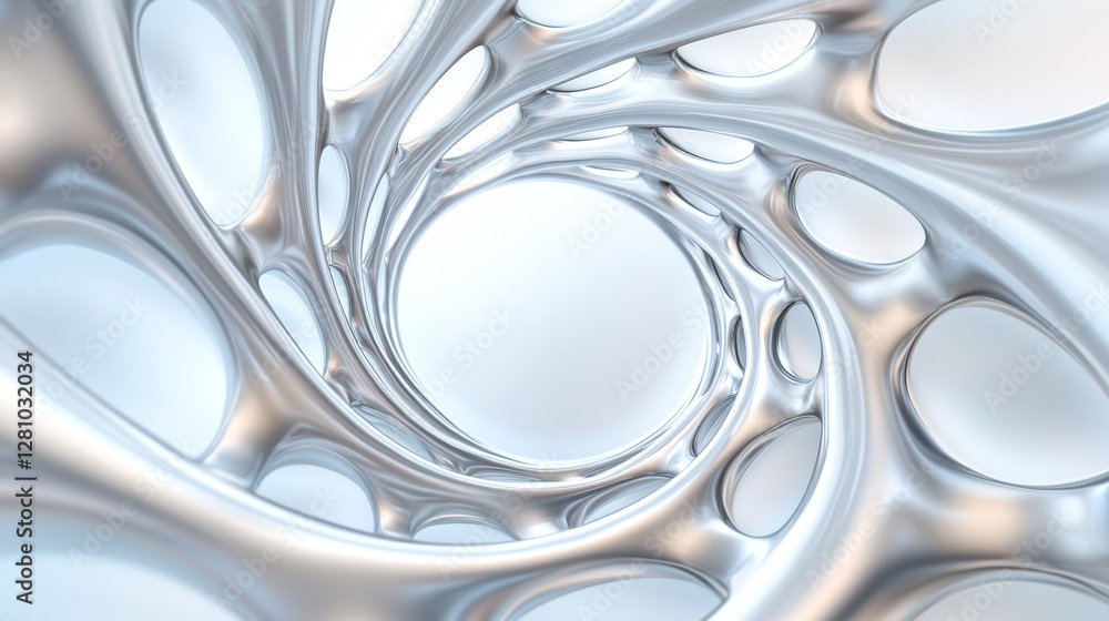 Poster abstract design featuring smooth, flowing curves in a metallic texture.