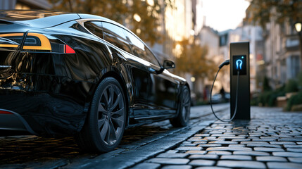 Power supply for hybrid electric car charging battery. Eco car concept.