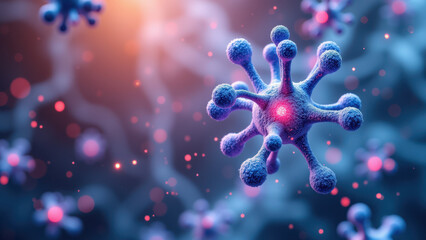 3D illustration of a molecule of semaglutide with surrounding atoms highlighted by light rays, set against a blue background.