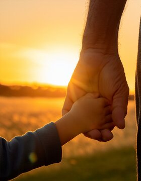 una silueta de una mano ni&ntilde;o junto a la mano del padre, concepto del d&iacute;a del padre, con espacio para texto