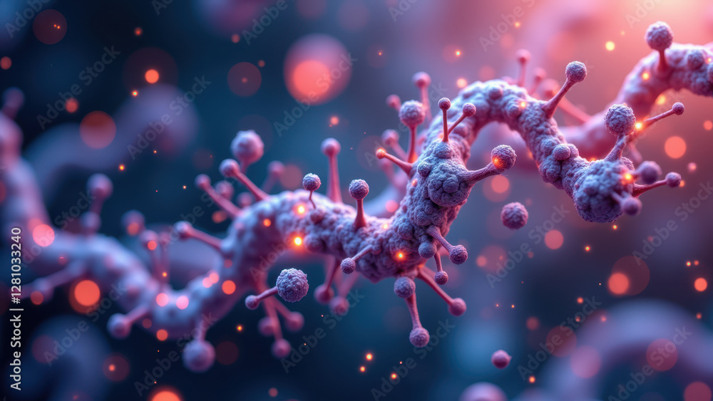 Aufkleber crystalline structure of semaglutide molecule viewed under a microscope with glowing atoms and a dar