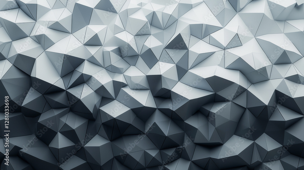 Poster abstract geometric background with 3d triangular shapes in shades of gray.