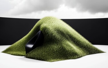 Fototapeta premium A 3D rendering of a grassy hill with a green grass field and a perfectly smooth lawn isolated on a white background