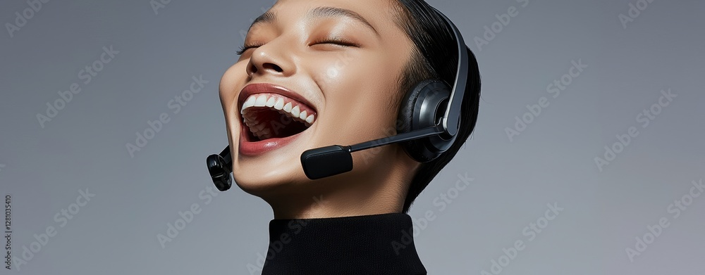 Poster an asian man, donning a headset, is captured in a portrait while working as an operator agent at a c