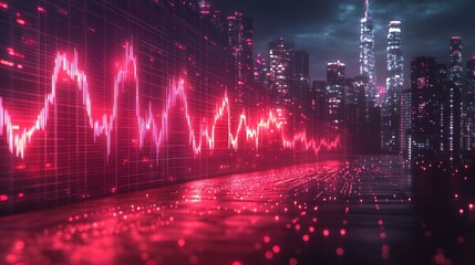 Vibrant city skyline at night with pulsating sound wave patterns and digital effects