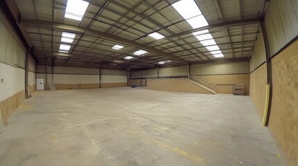 Spacious Industrial Warehouse Interior with High Ceilings and Clean Space
